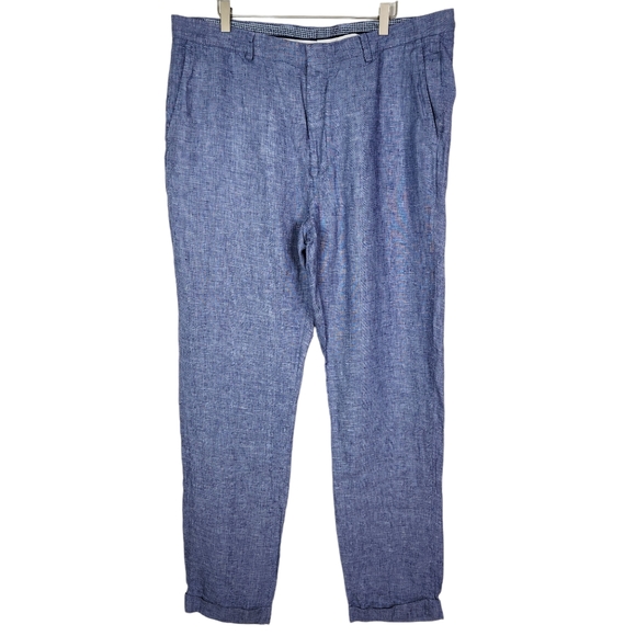 BAIRD McNUTT Linen Pants Mens 40 x 36 Blue Murano Alex Fit Flat Front Slim Fit - Picture 3 of 11